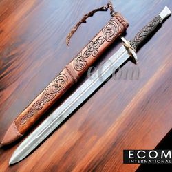 hand forged damascus steel viking sword sharp / battle ready medieval sword, lagertha viking sword with scabbard