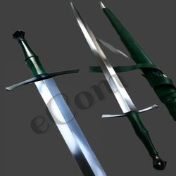 the knight sword, medieval sword, viking sword, long sword, battle ready sword, black coated clip and pommel