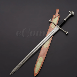 handmade damascus steel anduril sword | lord of the rings replica with leather sheath