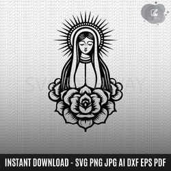 floral virgin mary svg, mary mother of god svg, virgin mary svg, mother mary svg