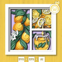 3d layered lemons svg pdf eps, lemonade shadow box, summer 3d svg, flowers 3d svg, flowers layered papercut svg, cricut