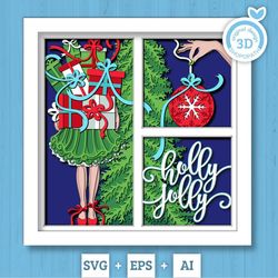 3d svg christmas shadow box, layered winter svg, presents shadow box, christmas gift 3d svg, christmas ornament 3d svg,