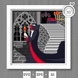 3d svg vampire shadow box, layered ghost halloween, haunted castle 3d svg layered papercut svg, 3d halloween bat casket,