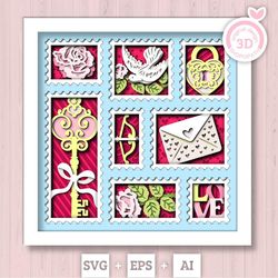 3d svg valentines shadow box, layered heart svg, love friendship svg, valentines 3d svg, romantic shadow box 3d roses