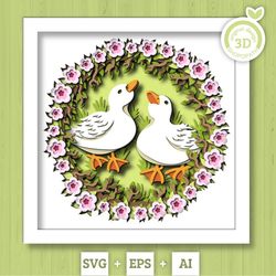 3d svg spring shadow box, blossom tree shadow box, ducks 3d svg, cherry blossom tree layered svg 3d flowers 3d florals c