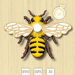 3d layered bee svg pdf eps, 3d layered bee, layered papercut svg, bugs svg, laser cut honey bee, 3d bee svg, cricut, glo