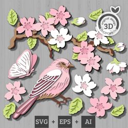 3d layered cherry blossom svg, 3d layered blossom, layered papercut svg, sakura svg, 3d flowers svg, spring florals cric