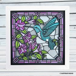 hummingbird stained glass shadow box svg, bird shadow box svg, cricut projects, 3d layered svg, svg files for cricut, 3d