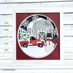 winter scene shadow box svg, shadow box svg, christmas shadow box svg, shadow box, christmas truck svg, snow man svg, sv