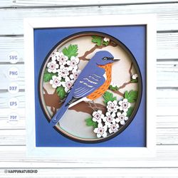 3d bluebird shadow box svg, 3d layered svg, 3d svg, svg files for cricut, missouri state bird svg, missouri state flower