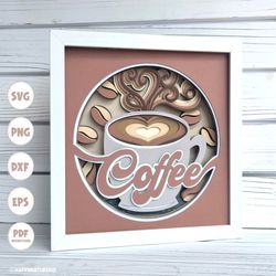 coffee shadow box svg, shadow box svg, coffee svg, cricut svg, card stock svg, layered svg, 3d svg