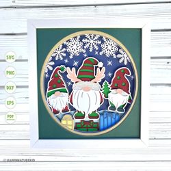 christmas gnome shadow box svg, 3d gnome svg, shadow box svg, 3d layered svg, 3d mandala, svg files for cricut, shadow b