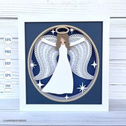 angel shadow box svg, angel shadow box, angel svg, 3d angel svg, 3d svg, christmas shadow box, layered svg, svg files fo