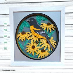 3d baltimore oriole shadow box svg, 3d layered svg, maryland state bird svg, 3d bird shadow box svg, 3d svg, svg files f