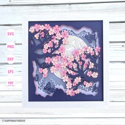 3d cherry blossoms shadow box svg, cherry tree shadow box svg, spring shadow box svg, summer shadow box svg, 3d layered