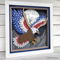 patriotic eagle shadow box svg, 3d american flag svg, bald eagle shadow box svg, 3d layered svg, 3d shadow box svg, 3d s