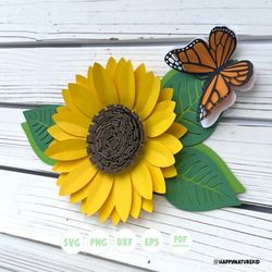 3d sunflower svg, 3d butterfly svg, paper flower svg, layered svg, 3d flower svg