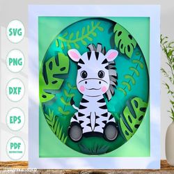 zebra jungle shadow box svg, shadow box svg, zebra svg, 3d svg, cricut svg, layered svg