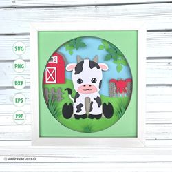 3d cow farm shadow box svg, 3d cute cow svg, baby cow svg, farm svg, 3d layered svg, cardstock svg, svg files for cricut