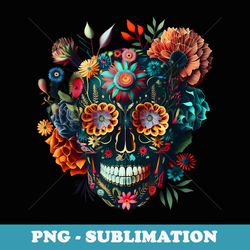 colorful mexican skull patterns flowers halloween catrina - sublimation png file