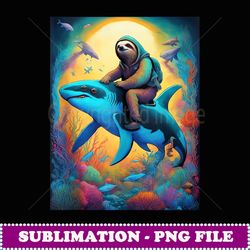 sloth riding on a shark cute cartoon sloths - png sublimation digital download