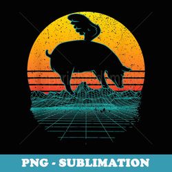 retro synthwave flying pig - sublimation png file