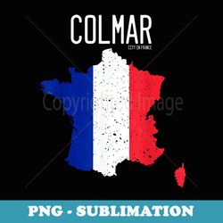 vintage colmar france french flag map travel vacation - modern sublimation png file
