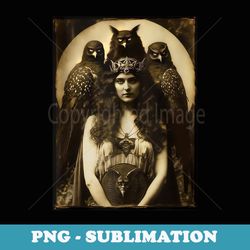 vintage witch sorceress with raptor birds 1910s photography - signature sublimation png file