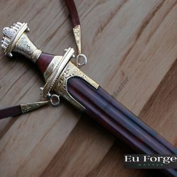 custom handmade medieval sword | personalized knights sword | lords of rings, double edge steel with scabbard, best gift