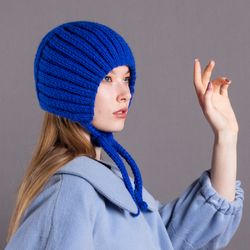 women's exquisite adult bonnet. wool. bright blue color