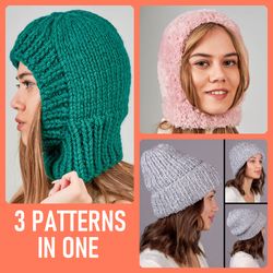 3 patterns in 1. balaclava pattern, fur mini balaclava, 3-in-1 beanie hat