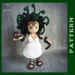 crochet doll amigurumi pattern medusa gorgon, pdf pattern, english tutorial
