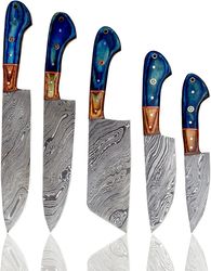 handmade 5 pieces set, knife hand forged chef knives kitchen set damascus steel knives gift item for her