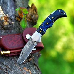 handmade damascus pocket knife for men - 6.5 inches damascus folding knife with sheath - pocket knives and folding knife