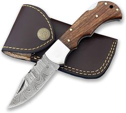 habson knives- 6.5" inches handmade damascus steel folding pocket knife with sheath. knife for hunting, camping, outdoor