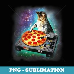 dj cat eats pizza in galaxy - decorative sublimation png file