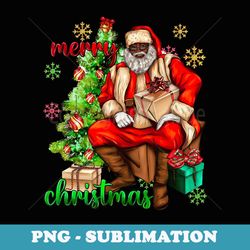merry christmas black african santa black xmas tree lights - digital sublimation download file