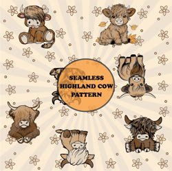 highland cow seamless pattern, highland cow png, highland cow pattern, highlandcow