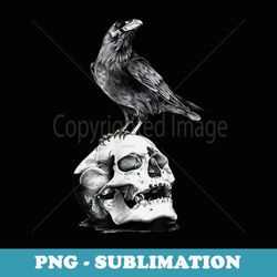 vintage beautiful black crow raven bird & skull - instant sublimation digital download