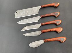 custom real forged damascus steel kitchen and outdoors chef knives set with leather roll bag