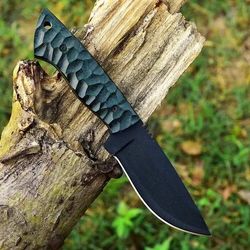 custom made tactical survival hiking camping forged d2 steel black coated blade hunting knife with genuine hand crafted