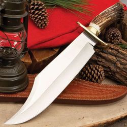 stag solid crown handle big monster 21 inch overall large hunting bowie knife thick sharp blade with leather sheath