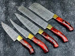 custom made artwork made by handle sharp blade 5 pieces kitchen and outdoors chef knives set. best for your kitchen bbq