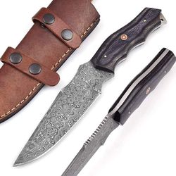 outdoors handmade survival camping tactical custom forge blade damascus hunting bowie knife with leather sheath