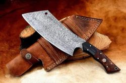 custom and handmade forge in fire damascus steel hunting butchering kitchen and outdoors chef butcher cleaver knife