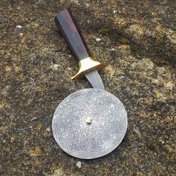 folded welded handmade forged in fire damascus steel kitchen and cutlery tools pizza cutter with wood handle