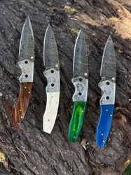 4 pieces custom and handmade forge blade survival hiking camping tactical folder knife prefect your best edc with sheath