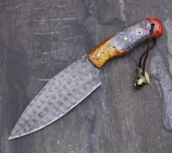 custom made forged in fire antique damascus steel hunting survival outdoors hiking tactical bowie knife leather sheath