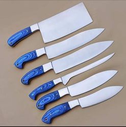 custom craft real art blacksmithing handmade d2 steel kitchen and outdoors bbq chef cooking hunting knives 6 pcs set