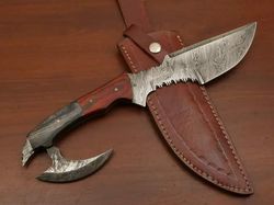 custom made forged in fire folded rare damascus survival hunting tactical tracker dagger knife with leather sheath